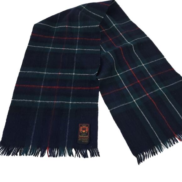 100% Lambswool Scarf Plaid Made in Germany 10.5x50" Red Blue Green Plaid - Picture 1 of 3